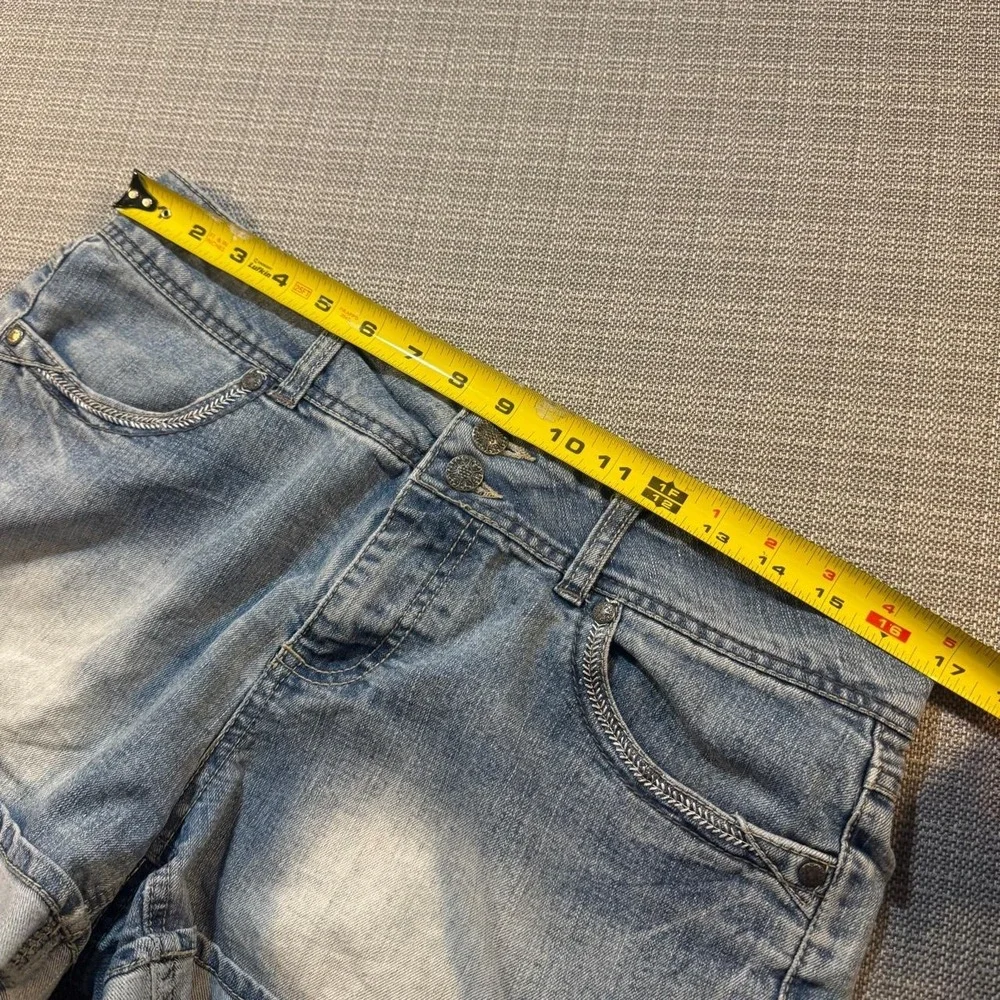 Paccini Y2K low rise blue denim shorts faded wash, size 10